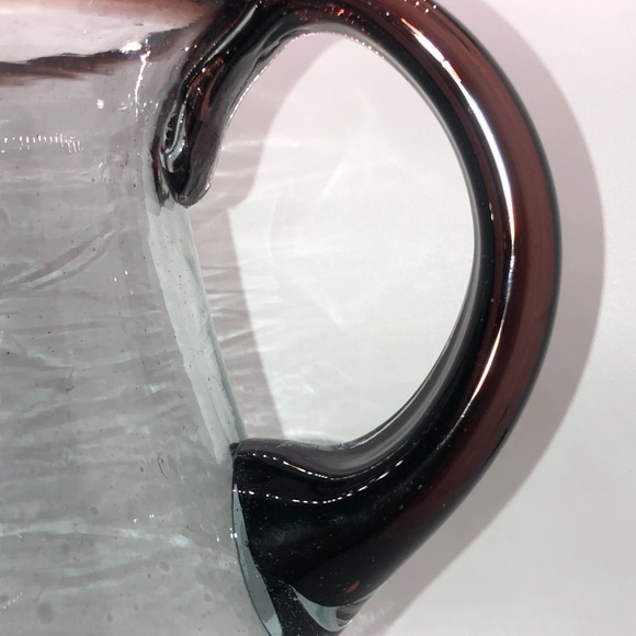 Hand Blown Glass Pitcher Made In Mexico 9” Height Purple Brown Glass Handle - Picture 3 of 11